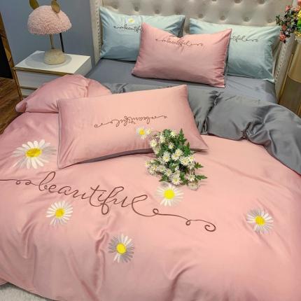 眠帛家居 2020新款贡缎全棉绣花系列 雏菊豆沙