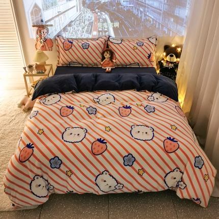 91家纺网 家纺一手货源 找家纺 HL原创 2020新款牛奶绒四件套 乖乖熊粉