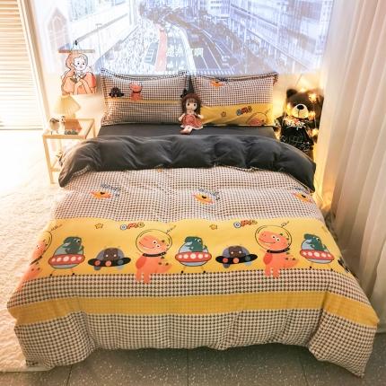 91家纺网 家纺一手货源 找家纺 HL原创 2020新款牛奶绒四件套 恐龙乐园