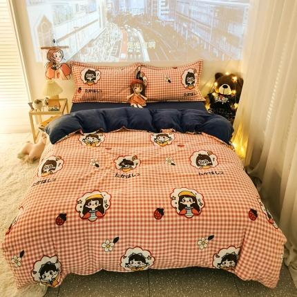 91家纺网 家纺一手货源 找家纺 HL原创 2020新款牛奶绒四件套 天使女孩