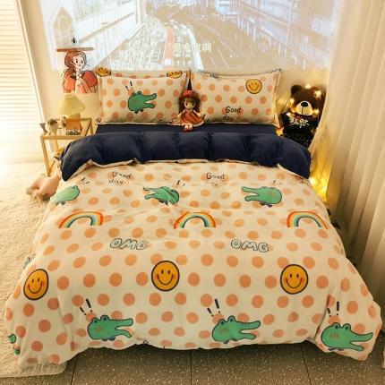 91家纺网 家纺一手货源 找家纺 HL原创 2020新款牛奶绒四件套 小鳄鱼