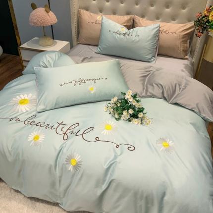 眠帛家居 2020新款贡缎全棉绣花系列 雏菊繁星蓝