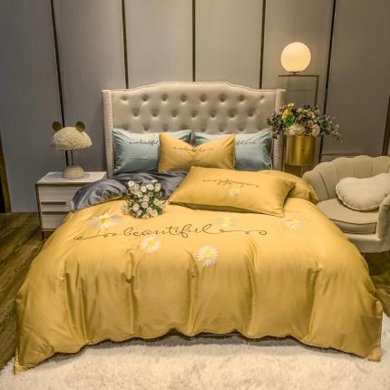 91家纺网 家纺一手货源 找家纺 眠帛家居 2020新款贡缎全棉绣花系列 雏菊姜黄