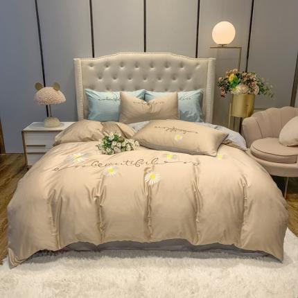 91家纺网 家纺一手货源 找家纺 眠帛家居 2020新款贡缎全棉绣花系列 雏菊米驼