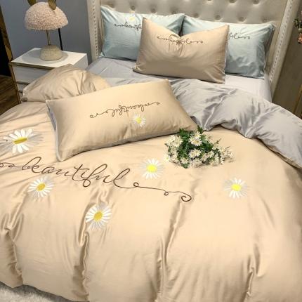眠帛家居 2020新款贡缎全棉绣花系列 雏菊米驼