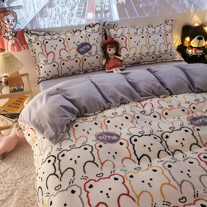 91家纺网 家纺一手货源 找家纺 HL原创 2020新款牛奶绒四件套 笨笨熊