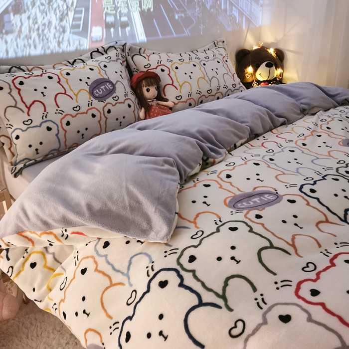 91家纺网 家纺一手货源 找家纺 HL原创 2020新款牛奶绒四件套 笨笨熊