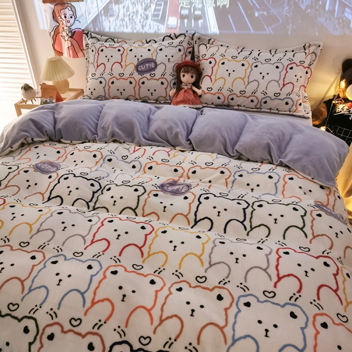 91家纺网 家纺一手货源 找家纺 HL原创 2020新款牛奶绒四件套 笨笨熊