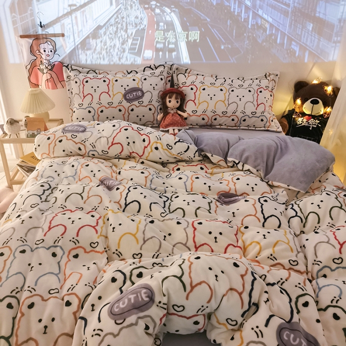 91家纺网 家纺一手货源 找家纺 HL原创 2020新款牛奶绒四件套 笨笨熊