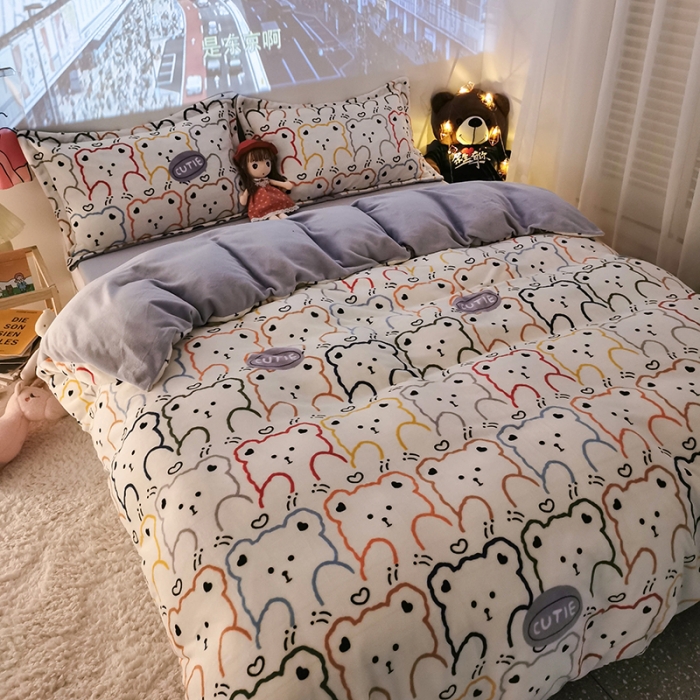 91家纺网 家纺一手货源 找家纺 HL原创 2020新款牛奶绒四件套 笨笨熊