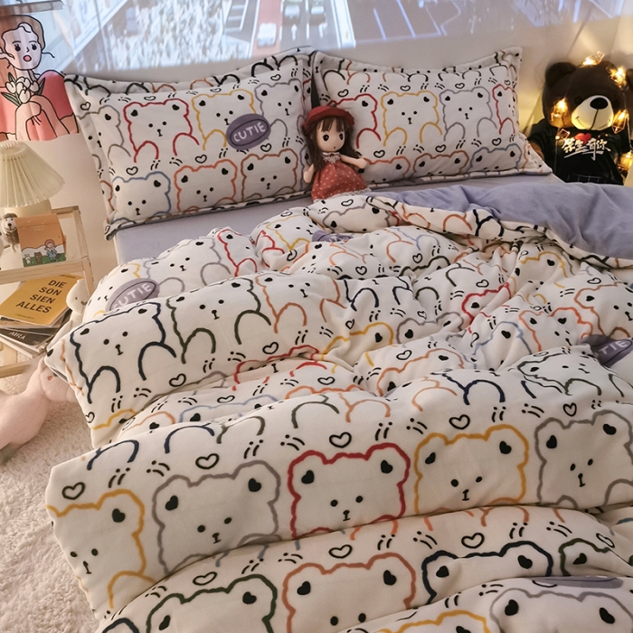 91家纺网 家纺一手货源 找家纺 HL原创 2020新款牛奶绒四件套 笨笨熊