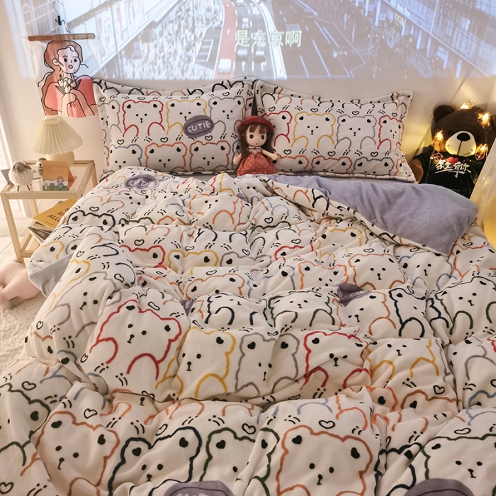 91家纺网 家纺一手货源 找家纺 HL原创 2020新款牛奶绒四件套 笨笨熊