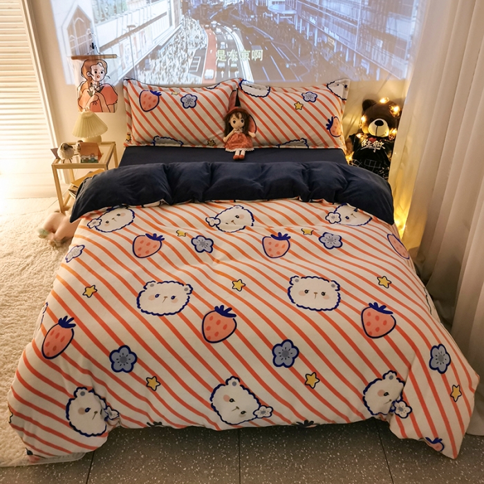 91家纺网 家纺一手货源 找家纺 HL原创 2020新款牛奶绒四件套 乖乖熊粉