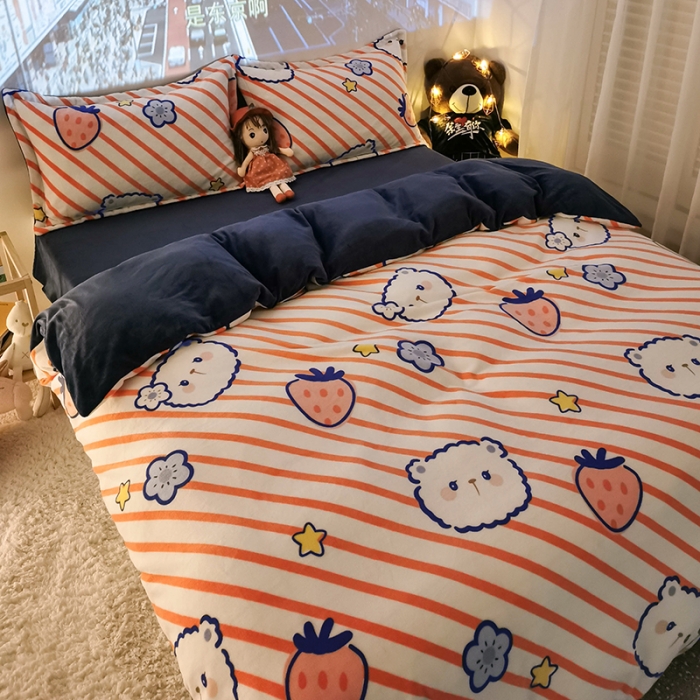 91家纺网 家纺一手货源 找家纺 HL原创 2020新款牛奶绒四件套 乖乖熊粉