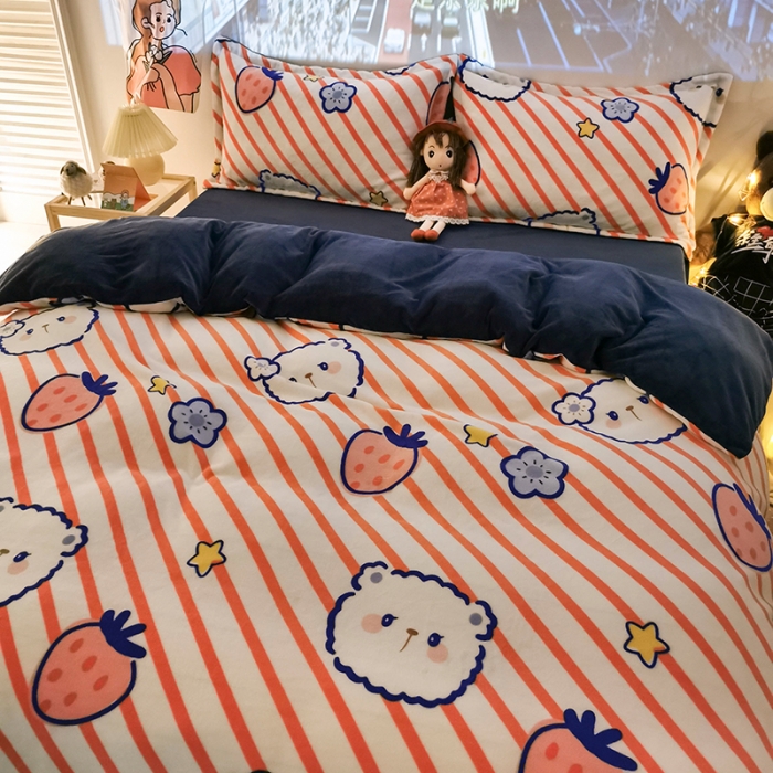 91家纺网 家纺一手货源 找家纺 HL原创 2020新款牛奶绒四件套 乖乖熊粉