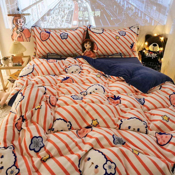 91家纺网 家纺一手货源 找家纺 HL原创 2020新款牛奶绒四件套 乖乖熊粉