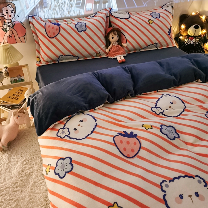 91家纺网 家纺一手货源 找家纺 HL原创 2020新款牛奶绒四件套 乖乖熊粉