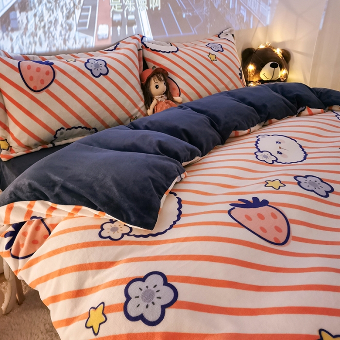 91家纺网 家纺一手货源 找家纺 HL原创 2020新款牛奶绒四件套 乖乖熊粉