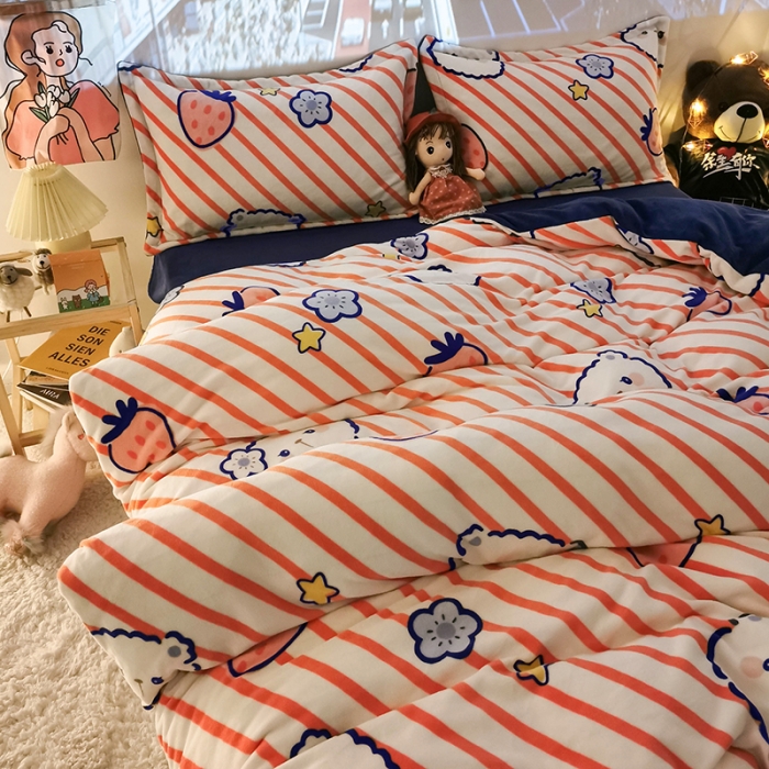 91家纺网 家纺一手货源 找家纺 HL原创 2020新款牛奶绒四件套 乖乖熊粉