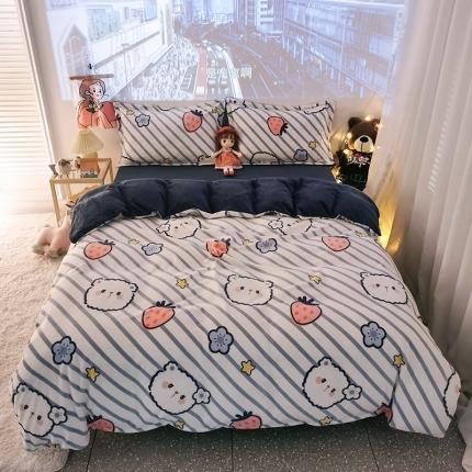 HL原创 2020新款牛奶绒四件套 乖乖熊-蓝