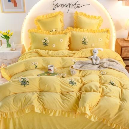 91家纺网 家纺一手货源 找家纺 （总）唐人居 2025新款宝宝绒毛巾绣雏菊系列四件套