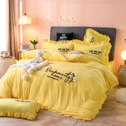 91家纺网 家纺一手货源 找家纺 唐人居 2025新款宝宝绒毛巾绣雏菊系列四件套 雏菊物语-黄