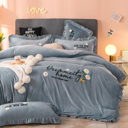 唐人居 2025新款宝宝绒毛巾绣雏菊系列四件套 雏菊物语-灰