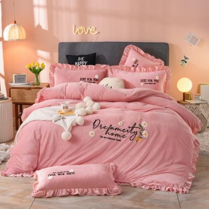 91家纺网 家纺一手货源 找家纺 唐人居 2025新款宝宝绒毛巾绣雏菊系列四件套雏菊物语-玉色