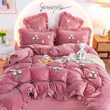 唐人居 2025新款宝宝绒毛巾绣雏菊系列四件套冬恋雏菊-豆沙