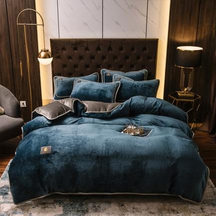 91家纺网 家纺一手货源 找家纺 总Y-DGN 秋冬纯色牛奶四件套黑金系列法莱绒水晶绒加厚