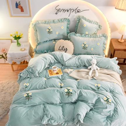 唐人居 2025新款宝宝绒毛巾绣雏菊系列四件套冬恋雏菊-浅兰