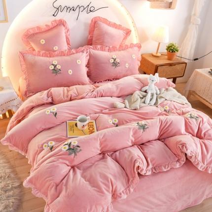 唐人居 2025新款宝宝绒毛巾绣雏菊系列四件套冬恋雏菊-玉色