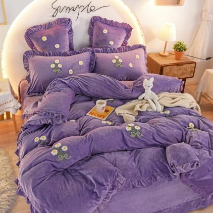 唐人居 2025新款宝宝绒毛巾绣雏菊系列四件套冬恋雏菊-紫色