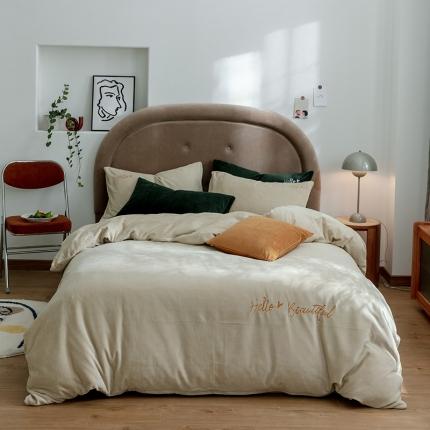 91家纺网 家纺一手货源 找家纺 寐眠 2020新款牛奶绒四件套 HelloLife-米白