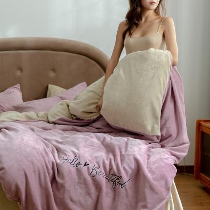 寐眠 2020新款牛奶绒四件套HelloLife-米白拼浅紫