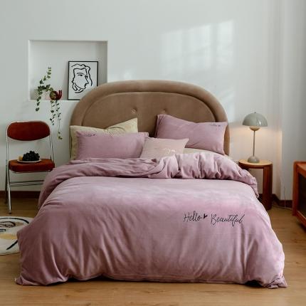 91家纺网 家纺一手货源 找家纺 寐眠 2020新款牛奶绒四件套 HelloLife-浅紫