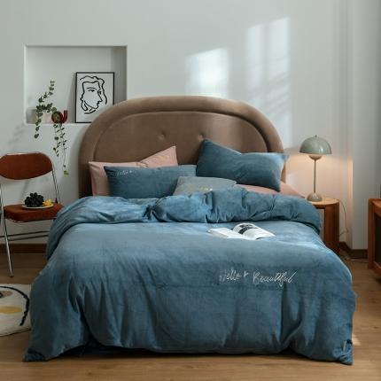 91家纺网 家纺一手货源 找家纺 寐眠 2020新款牛奶绒四件套 HelloLife-雾蓝