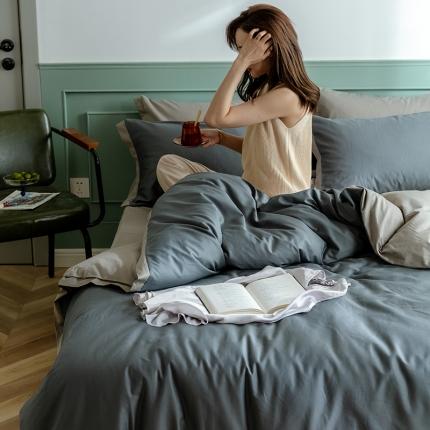 寐眠 2020新款40s长绒棉纯色四件套 黛青+月光