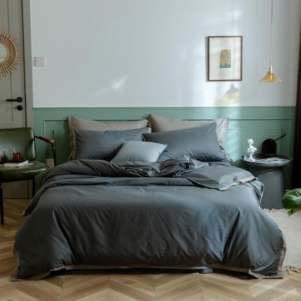 91家纺网 家纺一手货源 找家纺 寐眠 2020新款40s长绒棉纯色四件套 黛青灰