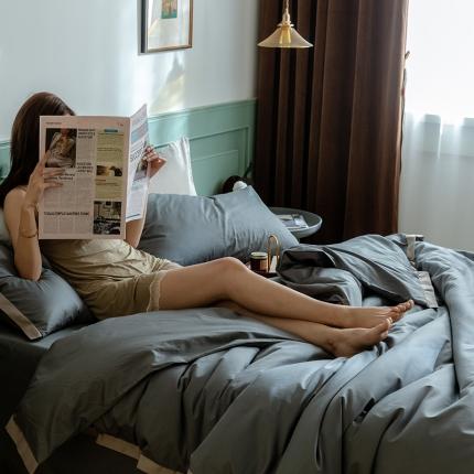 寐眠 2020新款40s长绒棉纯色四件套 黛青灰