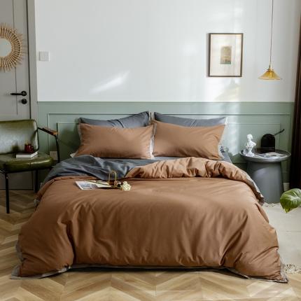 91家纺网 家纺一手货源 找家纺 寐眠 2020新款40s长绒棉纯色四件套 焦糖+黛青