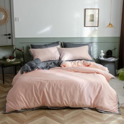 91家纺网 家纺一手货源 找家纺 寐眠 2020新款40s长绒棉纯色四件套 奶油+黛青