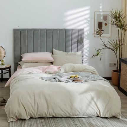 91家纺网 家纺一手货源 找家纺 寐眠 2020新款秋冬加厚天鹅绒四件套 米白拼粉