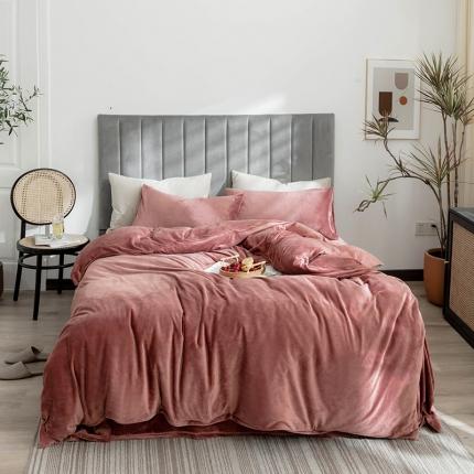 91家纺网 家纺一手货源 找家纺 寐眠 2020新款秋冬加厚天鹅绒四件套 豆沙纯色