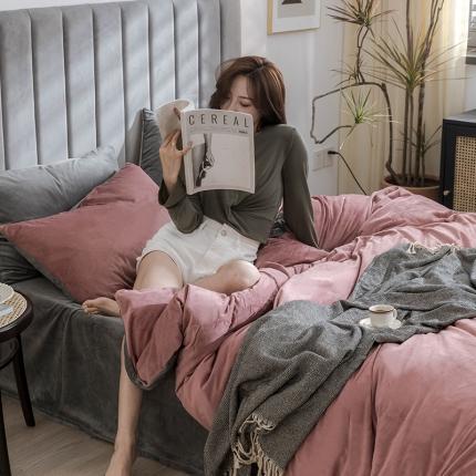 寐眠 2020新款秋冬加厚天鹅绒四件套 豆沙拼深灰