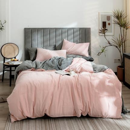 91家纺网 家纺一手货源 找家纺 寐眠 2020新款秋冬加厚天鹅绒四件套 浅粉拼深灰
