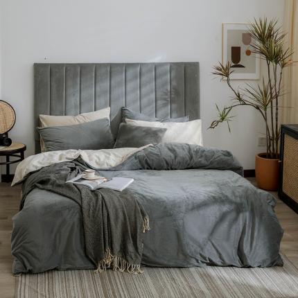 91家纺网 家纺一手货源 找家纺 寐眠 2020新款秋冬加厚天鹅绒四件套 深灰拼米白