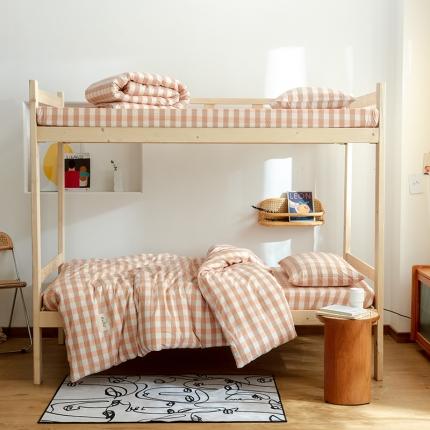 91家纺网 家纺一手货源 找家纺 寐眠 2021新款全棉水洗棉无印学生三件套四件套 粉中格