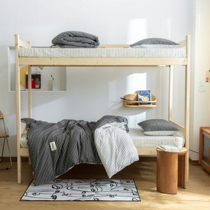 寐眠 2021新款全棉水洗棉无印学生三件套四件套 灰白细条