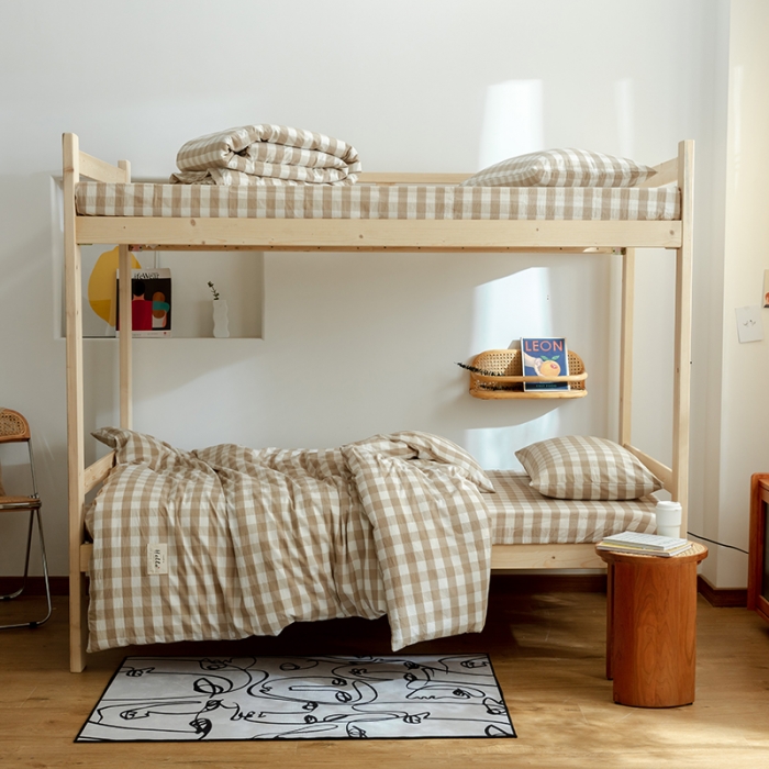 91家纺网 家纺一手货源 找家纺 寐眠 2021新款全棉水洗棉无印学生三件套四件套 米中格